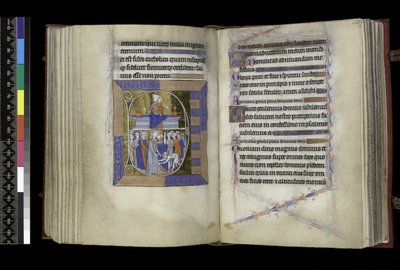 MS 300 f.177v-178r, Matins, Virgin ve Child, bankta iki vazo arasında oturuyor (üstte); İsa