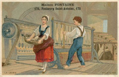 Maison Fontaine ticaret kartı, yün eğirme by French School