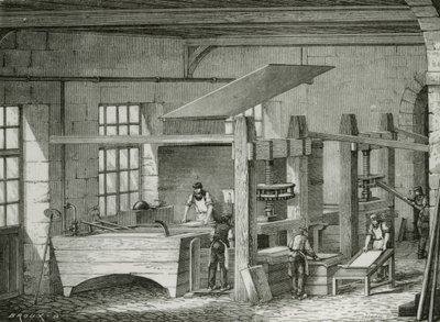 Hamuru formlarda eleyerek elle kağıt yapmak. gravür c1870. by French School