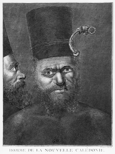 Yeni Kaledonya Adamı, Kaptan James Cook'un İkinci Yolculuğundan bir çizim, Benard (18. yüzyıl) 1774 tarafından oyulmuş by French School