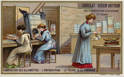 İmalat maçları. Paketleme, tartma ve damgalama (chromolitho) by French School