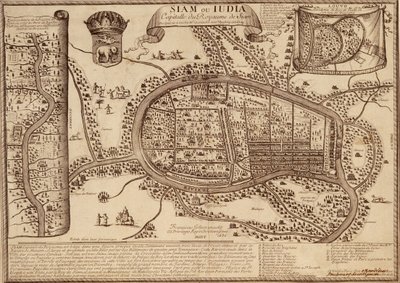 Ayutthaya Haritası, 1686 (kağıt üzerine mürekkep) by French School