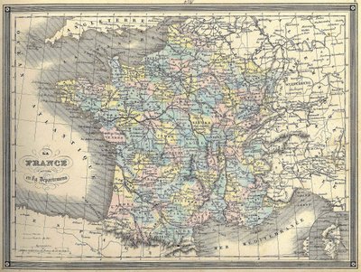 Fransa Haritası - Vuillemin tarafından “” Atlas evreni” içinde, yaklaşık. 1851 by French School