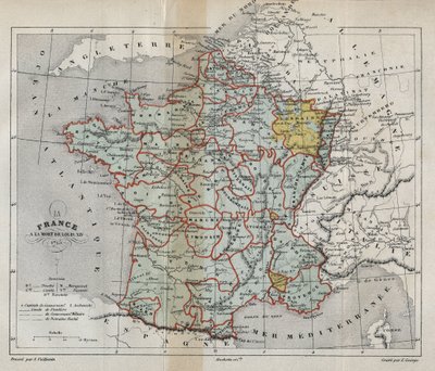 Louis XIV'in 1715'te ölümüyle ilgili Fransa haritası - Plan de La france a la mort de Louis XIV en 1715 - Victor Duruy (1811-1894) - 1882 tarafından “” Histoire de France”da gravür by French School