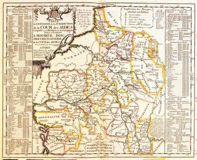 Vergiye tabi Fransız bölgelerinin haritası, 1709, Jean-Baptiste Nolin tarafından Le Theatre du Monde