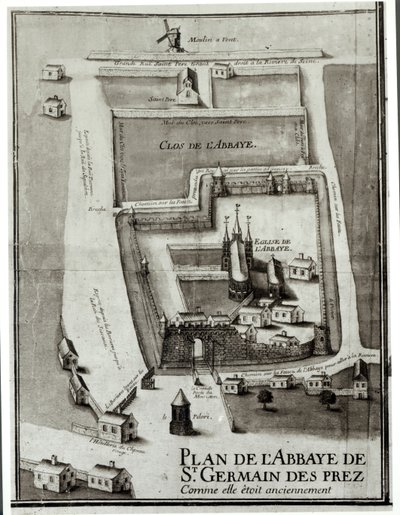 Saint-Germain-des-Pres Manastırı Haritası, 1713 (kağıt üzerine mürekkep ve guaj boya) by French School