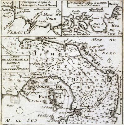 Guillaume Dampier'in (William Dampier) "Dünyada Yeni Yolculuk"ta Darien Kıstağı ve Panama Körfezi Haritası by French School