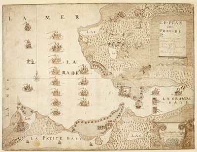 Placentia Limanı Haritası, Kanada (kağıt üzerinde kalem ve mürekkep) by French School
