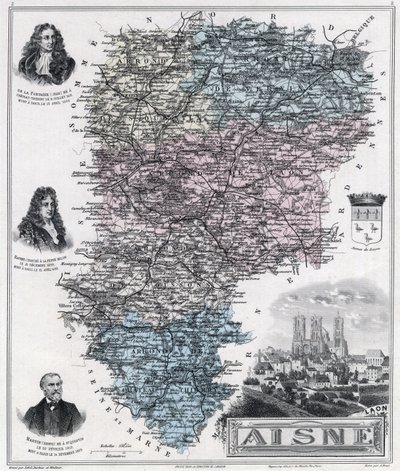 Aisne bölümünün haritası (1889 gravür) by French School