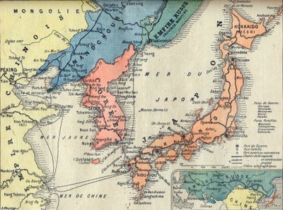 Rus-Japon Savaşı tiyatrosunun haritası. Savaş Tiyatrosu Rus-Japon Savaşı (Japon Rus Savaşı) Haritası - Le petit Journal için çizim, 28 Şubat 1904 by French School