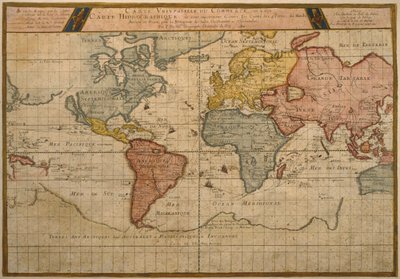 Dünya ticaret nakliye rotalarını gösteren harita, 1686