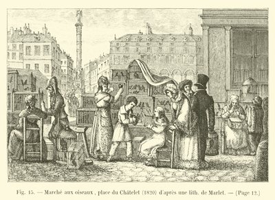 Marche aux oiseaux, Place du Chatelet, 1820, Marlet