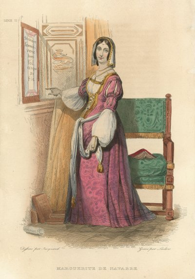 Marguerite de Navarre (renkli gravür) by French School