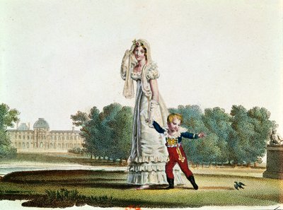 Marie Louise (1791-1847) ve Roma Kralı (1811-32) Tuileries sarayının önünde by French School