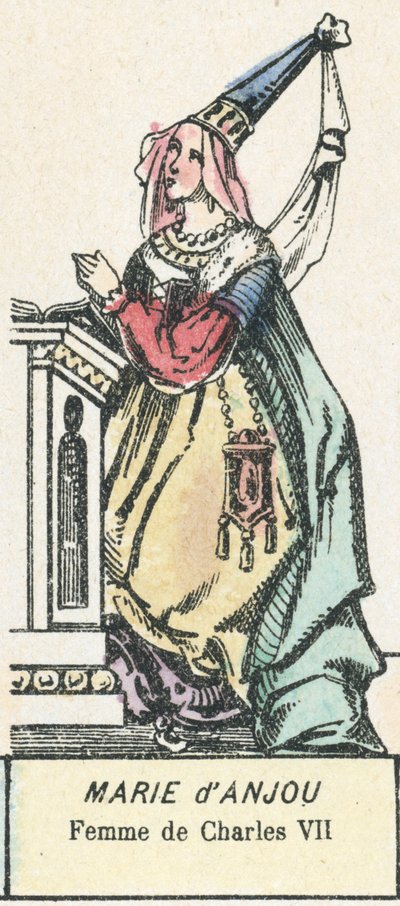 Marie d'Anjou, Charles VII'nin Karısı (renkli gravür) by French School
