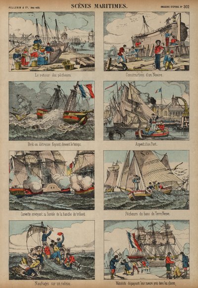 Deniz sahneleri (renkli gravür) by French School