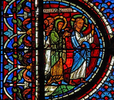 Mecdelli Meryem penceresi: Meryem, Marta ve İsa, Lazarus mezarına gidiyor (w46) by French School