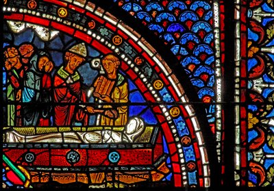 Mecdelli Meryem penceresi: Lazarus cenazesindeki din adamları (w46) by French School