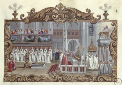St. Genevieve'e adanan ayin, bir el yazmasından, 1709 by French School