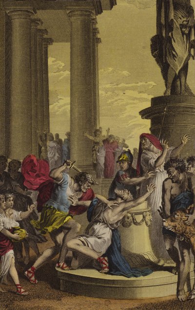 Mattathias'ın putlara kurban kesen bir Yahudi'yi öldürmesi (gravür) by French School