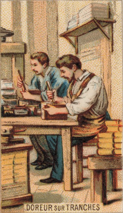 Kitapları altınla yaldızlayan adamlar (chromolitho) by French School