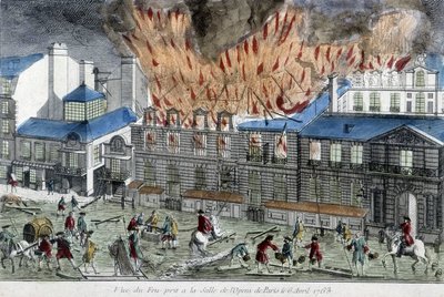 1763'te Paris operasının ateşini söndürmeye çalışan adamlar. by French School