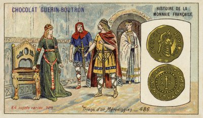 Merovenj altın triens, 486 (chromolitho) by French School