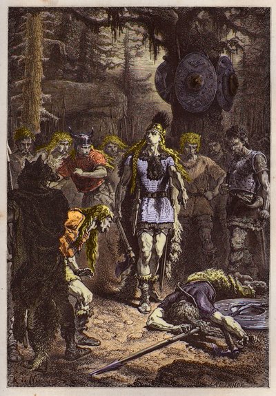 Merovingiens: Clovis 1er, Soissons vazosunu kıran askeri vuruyor, tr 486 - Clovis (465-511) ve 486'da Soissons Vazosunu kıran Frank savaşçı - “” L'histoire de France racontee à mes'den gravür dedesi”” - Fra tarafından by French School