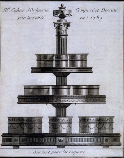 Metal işçiliği: bir stant üzerinde bir dizi likör bardağı, 1780-96 by French School
