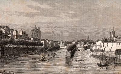 Metz - Saint-Georges limanının görünümü - Moselle - VA Malt-Brown tarafından “La France illustrée: coğrafya, tarih, istatistiksel yönetim” gravürü. 1884 by French School