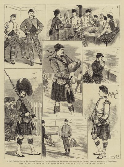 Edinburgh Kalesi'ndeki Askeri Eskizler (gravür) by French School
