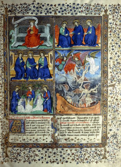 Yaratılıştan önce Cennetin Krallığını temsil eden minyatür: Sapientia, Trinity ve Lucifer