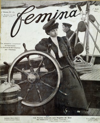 Miss Mabilleau, 01/08/1907 tarihli Kiel regatta “” Louise-Alice””” yatının köprüsünde - “” Femina”da by French School