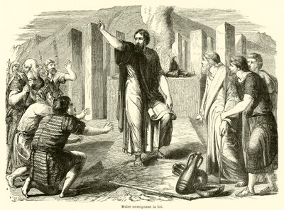 Musa yasayı öğretiyor (gravür) by French School