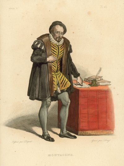 Montaigne (renkli gravür) by French School