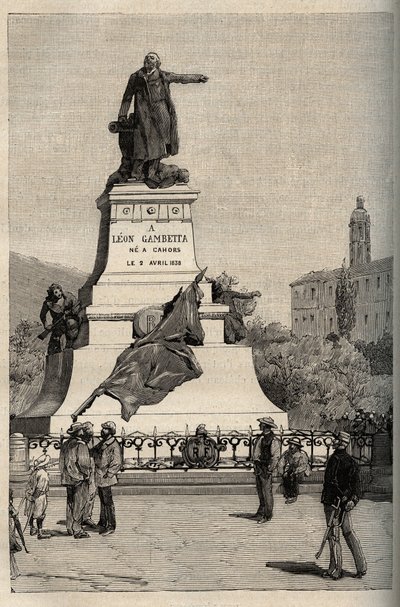 Leon Gambetta Anıtı (1838-1882) Alexandre FALGUIERE (1831-1900) - Cahors - “” PATRIE” deki gravür - AÇIKLAMA PECTUREQUIREE DE LA FRANCE EN 6 CİLT LUCIEN HUARD TARAFINDAN - 19. yüzyıl sonu by French School