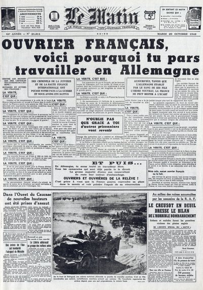 20 Ekim 1942 tarihli Sabah Gazetesi No. 21311: Sto - Zorunlu Çalışma Hizmeti - Almanya