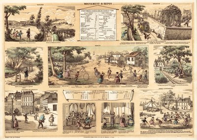 Hareket ve dinlenme (renkli litografi) by French School