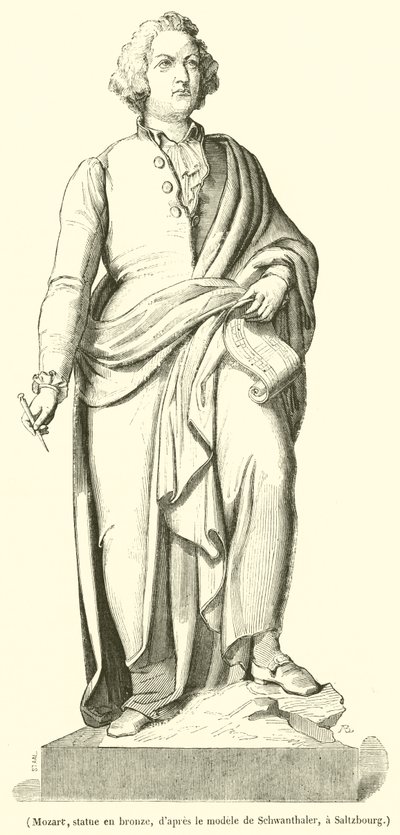 Mozart, heykel ve bronz (gravür) by French School