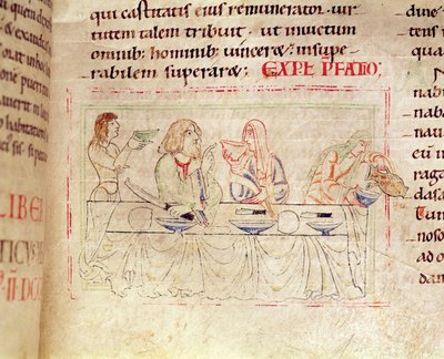 Ms.1215 t.3 fol.158v, Judith ve Holofernes ile Yemek, Etienne Harding İncilinden, 1109 by French School