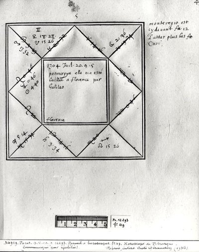 Ms.Fr.12293 ಫೋಲ್.49 ಗೆಲಿಲಿಯೊ ಅವರ ಜಾತಕ (1304-74), 14 ರಿಂದ 17 ನೇ ಶತಮಾನದವರೆಗಿನ ಅಂಕಿಗಳ ಜಾತಕಗಳ ಸಂಗ್ರಹದಿಂದ by French School