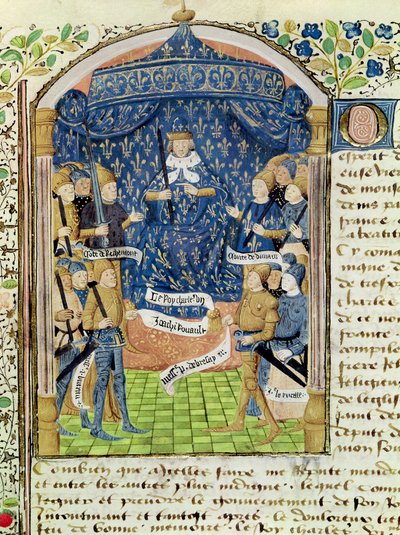 Ms 1151 f.1 Charles VII (1403-61) Sarayı ve Joan of Arc (1412-31) ile çevrili by French School