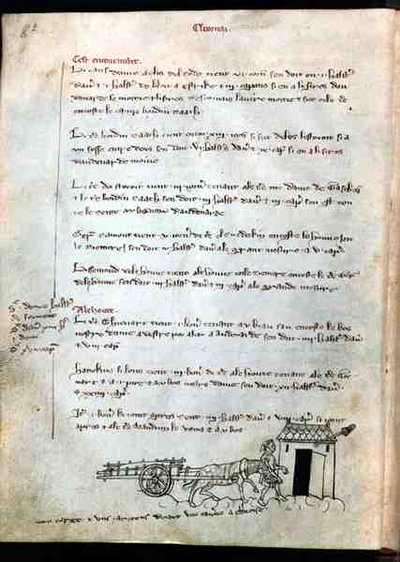 Ms 1175 f.8v Çiftçi, atı ve arabasıyla, Vieil Rentier dAudenarde