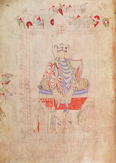 Ms. 1215 t.3 fol.13v Kral David, Kudüs'ün merkezinde majesteleri, 1109 by French School