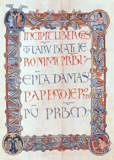 Ms 154 fol.3 St. Jerome harflerinden çiçekli kenarlıklı metin sayfası by French School
