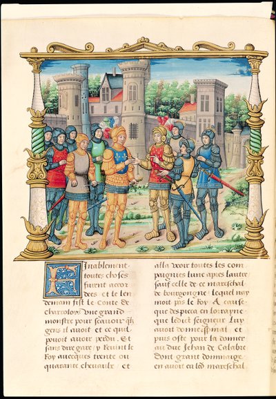 Ms 18 f.32v Louis XI ile Burgonya Dükü Cesur Charles arasındaki Conflans Antlaşması, Ekim 1465, Philippe of Commines