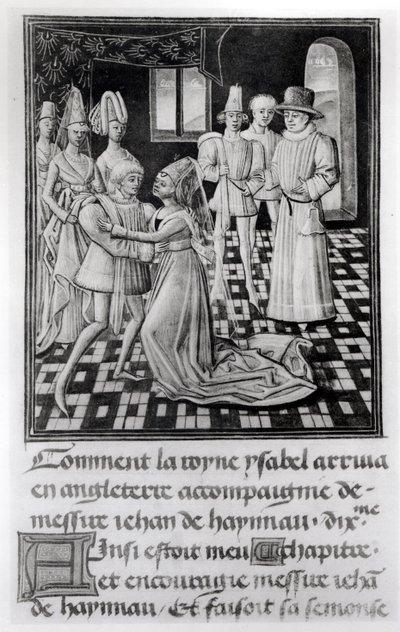 Bayan 1 fol. 6 v Fransa Kraliçesi Isabella, Froissarts Chronicle
