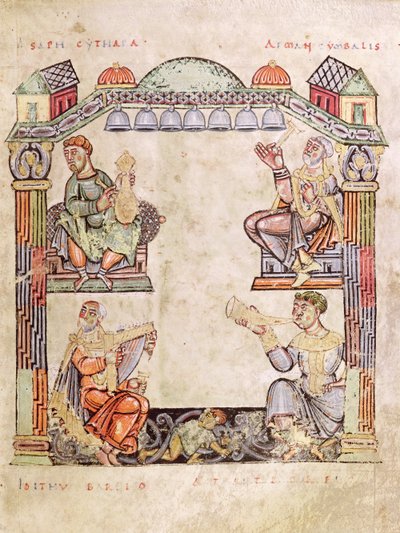 Ms 2 fol.11 (6) Dört Müzisyen, Bir Saatler Kitabından by French School