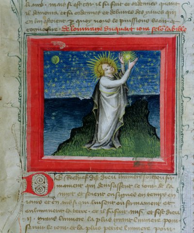 Ms 313 Tanrı yıldızları yaratıyor, İncil des Grands Augustins, 1494 by French School