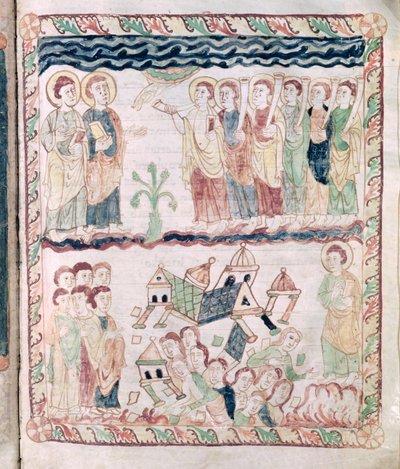 Ms 386 fol.25r Trompetli Melekler ve St. John Kıyametinden Dünya Sarsılıyor by French School